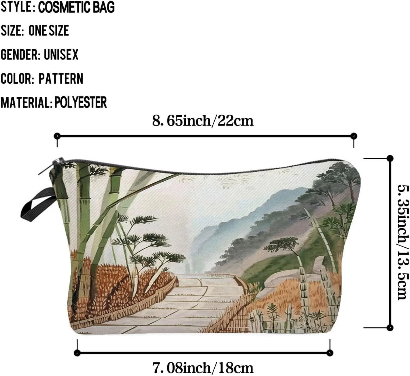 Chinese Painting Bamboo Cosmetic Bag for Women Small Makeup Organizer Pouch with Zipper Traditional Chinese Painting Bamboo Toiletry Makeup Bag Presents for Women Friends