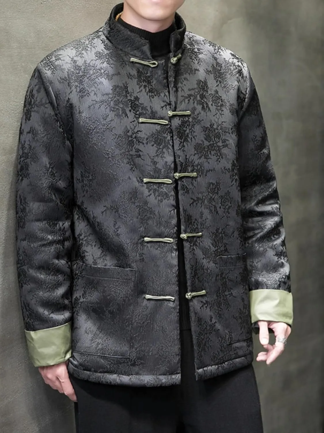 Chinese style retro cotton coat, men's quilted buckle large size stand collar coat cotton-padded jacket