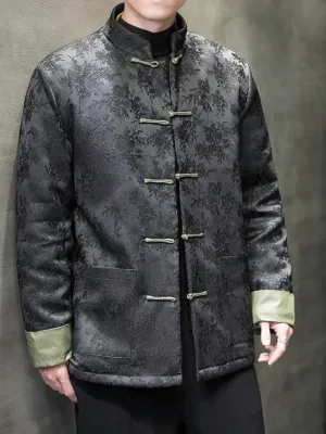 Chinese style retro cotton coat, men's quilted buckle large size stand collar coat cotton-padded jacket
