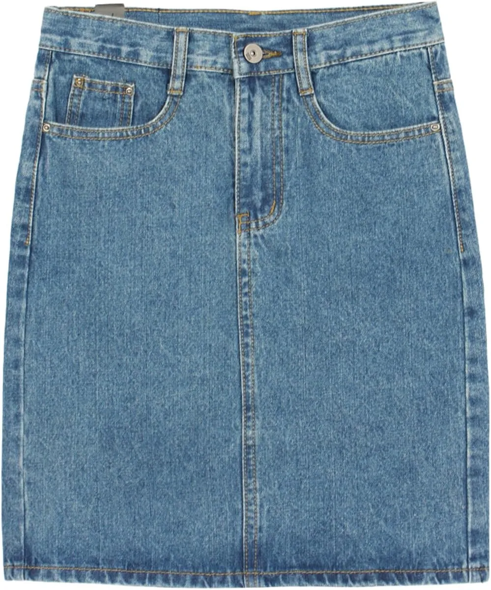 chouyatou Women's Basic Five-Pocket Rugged Wear Denim Pencil Skirt with Slit
