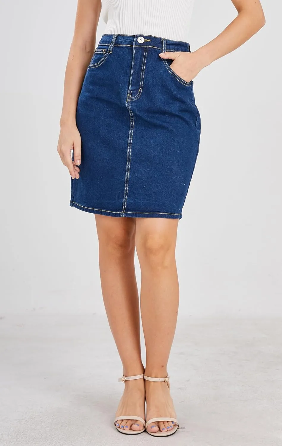 chouyatou Women's Basic Five-Pocket Rugged Wear Denim Pencil Skirt with Slit