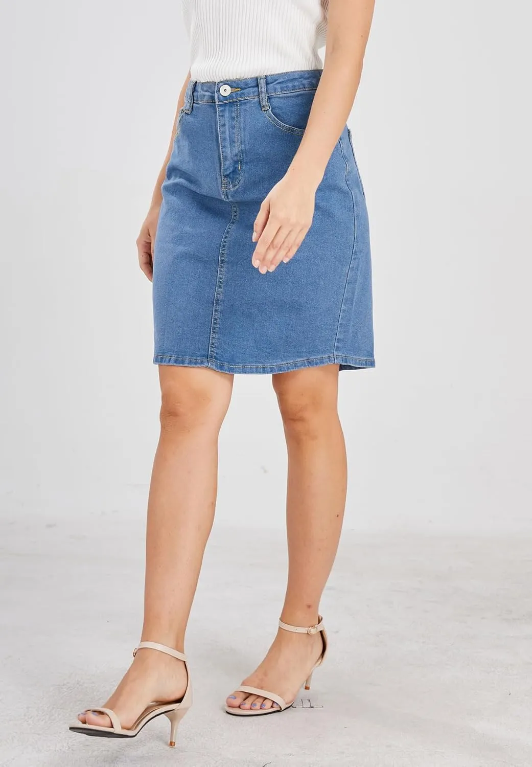 chouyatou Women's Basic Five-Pocket Rugged Wear Denim Pencil Skirt with Slit