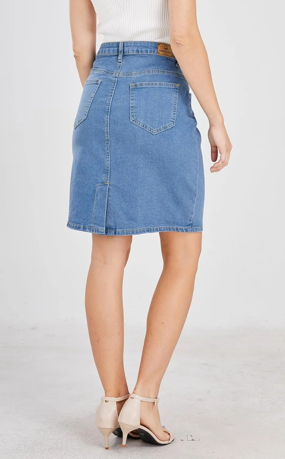 chouyatou Women's Basic Five-Pocket Rugged Wear Denim Pencil Skirt with Slit