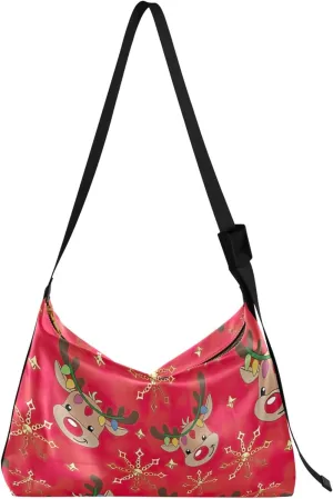 Christmas Cute Deer Red Leather Hobo Purses Women Large Crossbody Purses Floral Animal Print Crossbody Hobo Purses