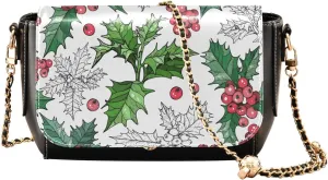 Christmas Flowers Poinsettia Crossbody Bags for Women, Trendy Small Shoulder Bag, PU Leather Clutch Purse Underarm Handbag Satchel HandBag with Adjustable Metal Chain