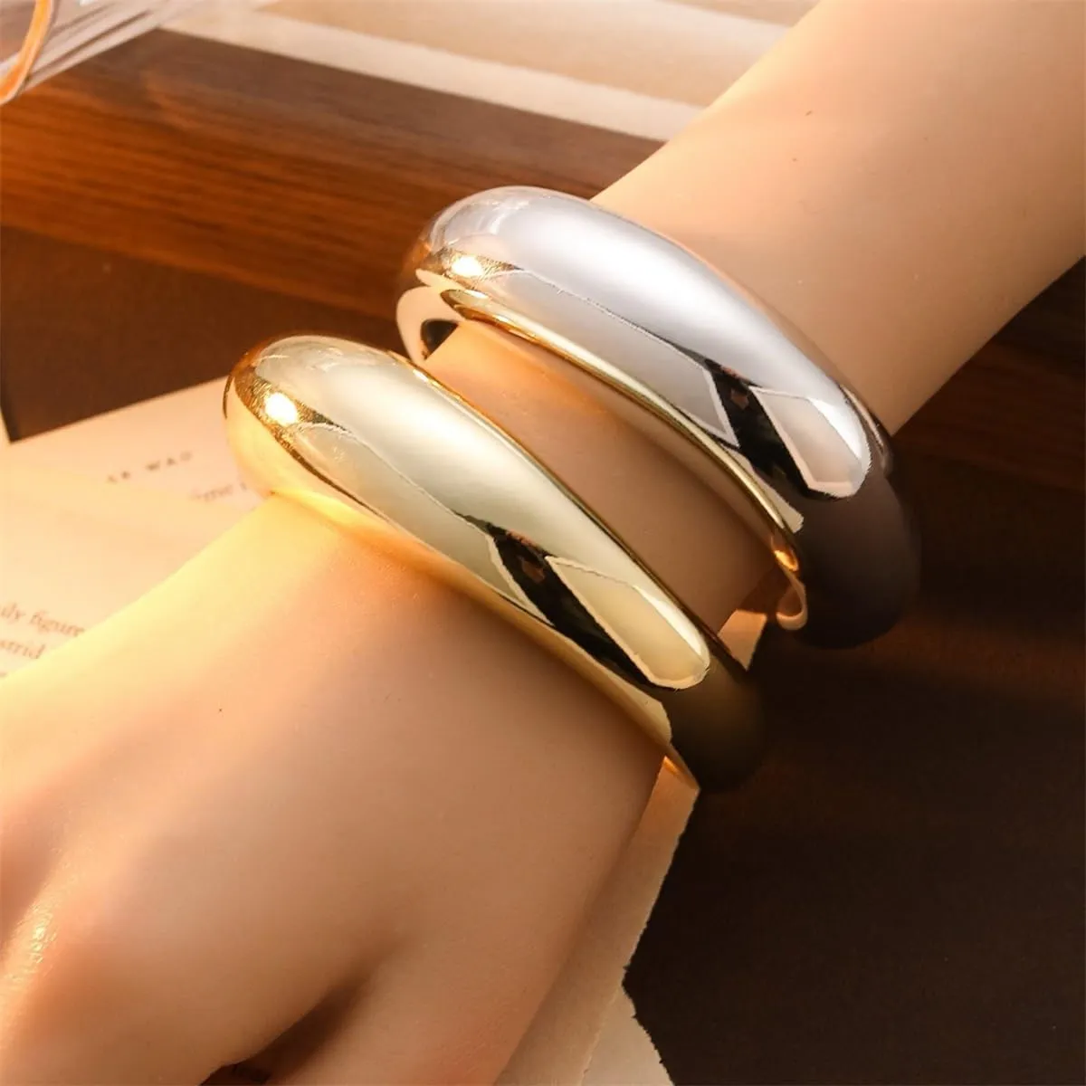 Chunky Gold Cuff Bangle Bracelets Irregular Wide Hinged Cuff Open Bracelet Dainty Wrist Cuff Bracelet