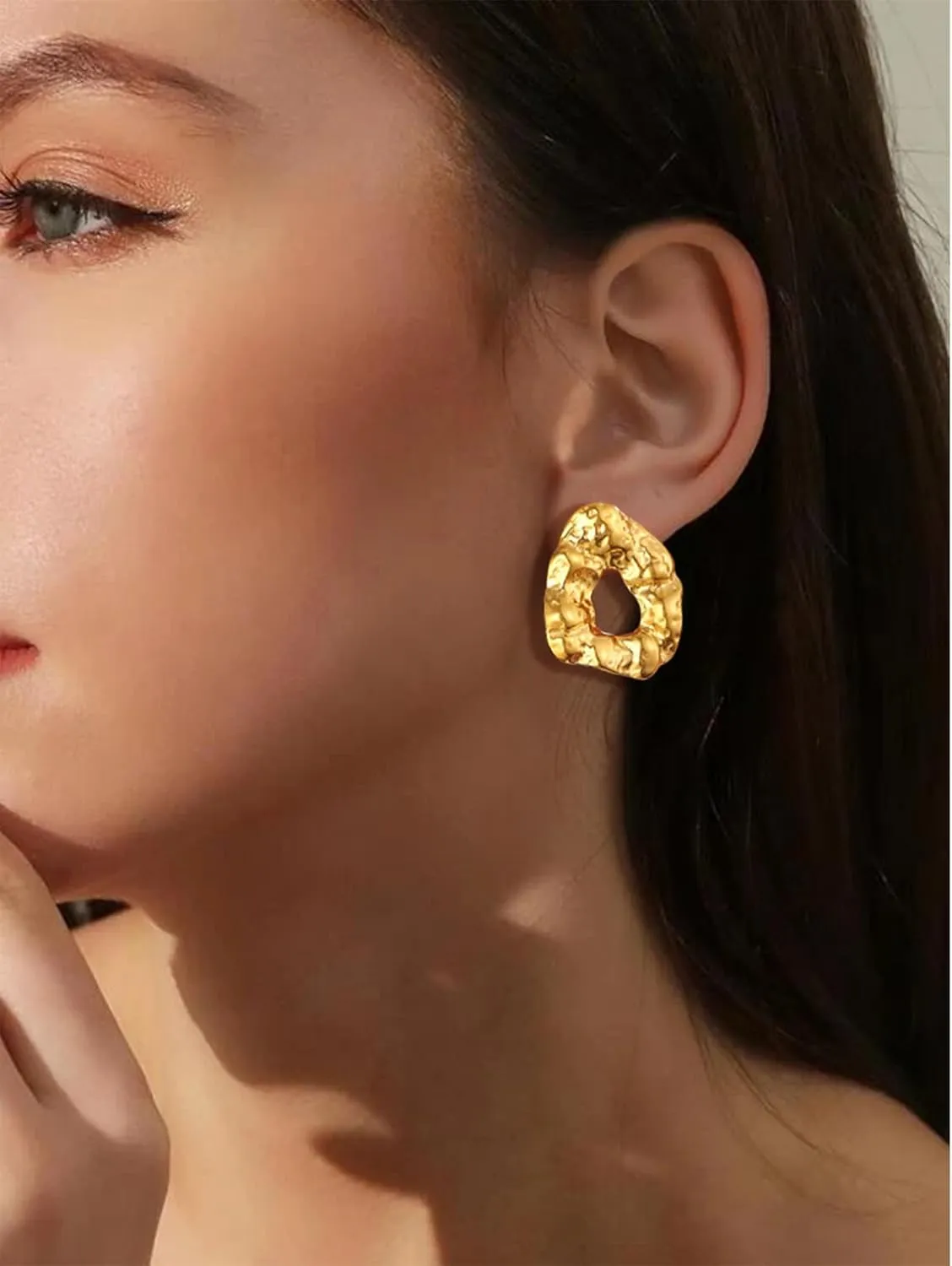Chunky Gold Earrings - Statement Geometric Earrings in Gold Plated, Lightweight & Bold Designs for Women