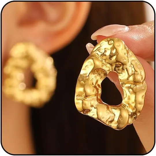 Chunky Gold Earrings - Statement Geometric Earrings in Gold Plated, Lightweight & Bold Designs for Women