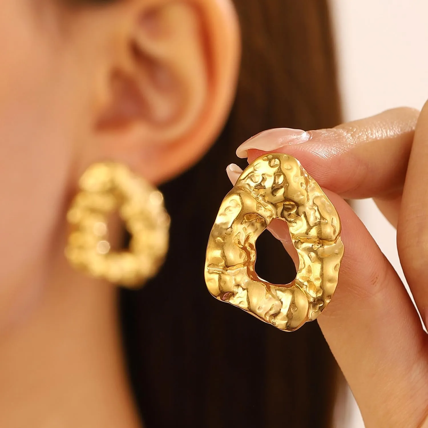 Chunky Gold Earrings - Statement Geometric Earrings in Gold Plated, Lightweight & Bold Designs for Women