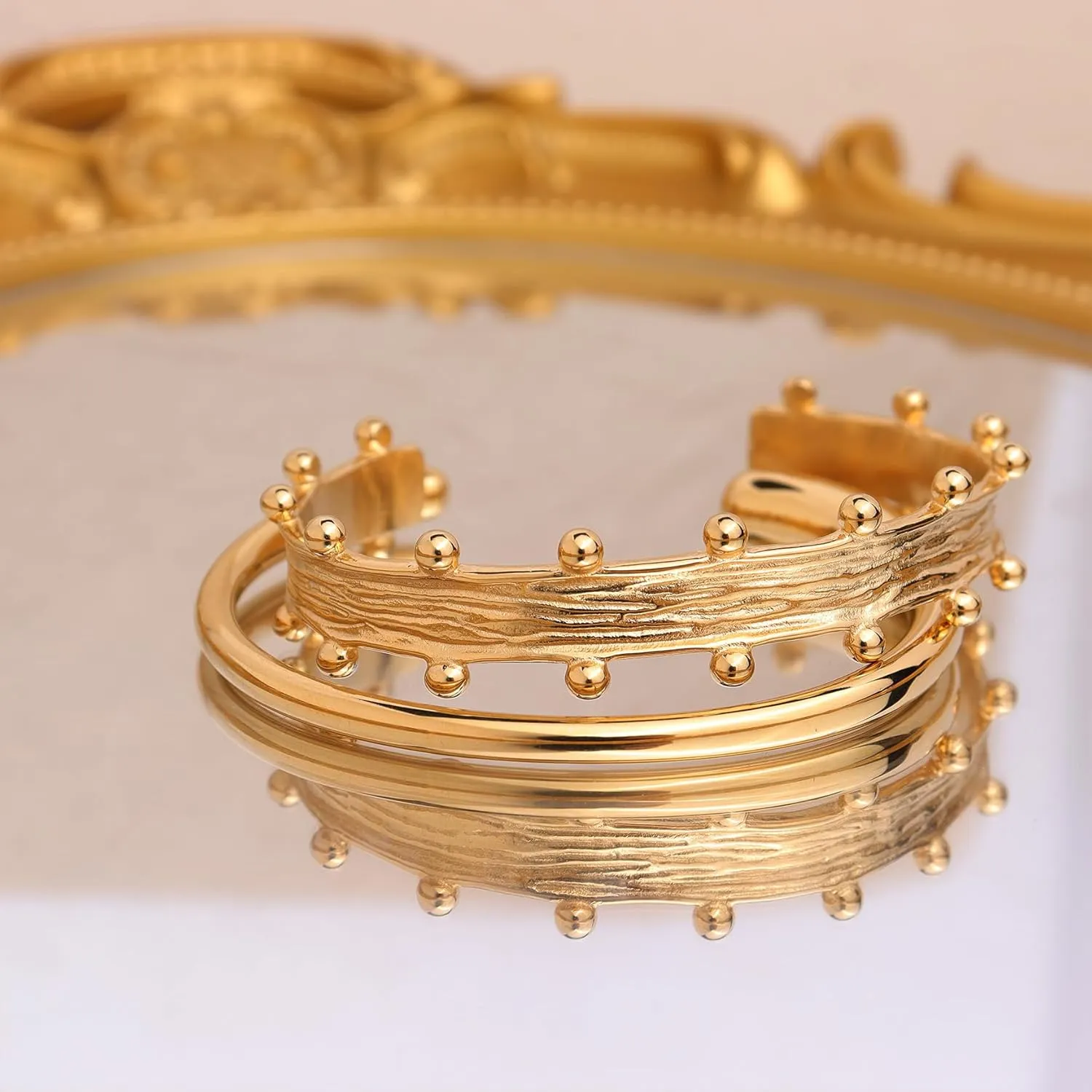 Chunky Open Cuff Bangle Bracelets for Woman, Textured Flower Bangles Jewelry Gifts