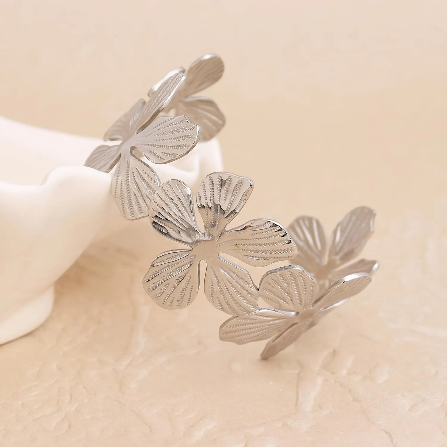 Chunky Open Cuff Bangle Bracelets for Woman, Textured Flower Bangles Jewelry Gifts