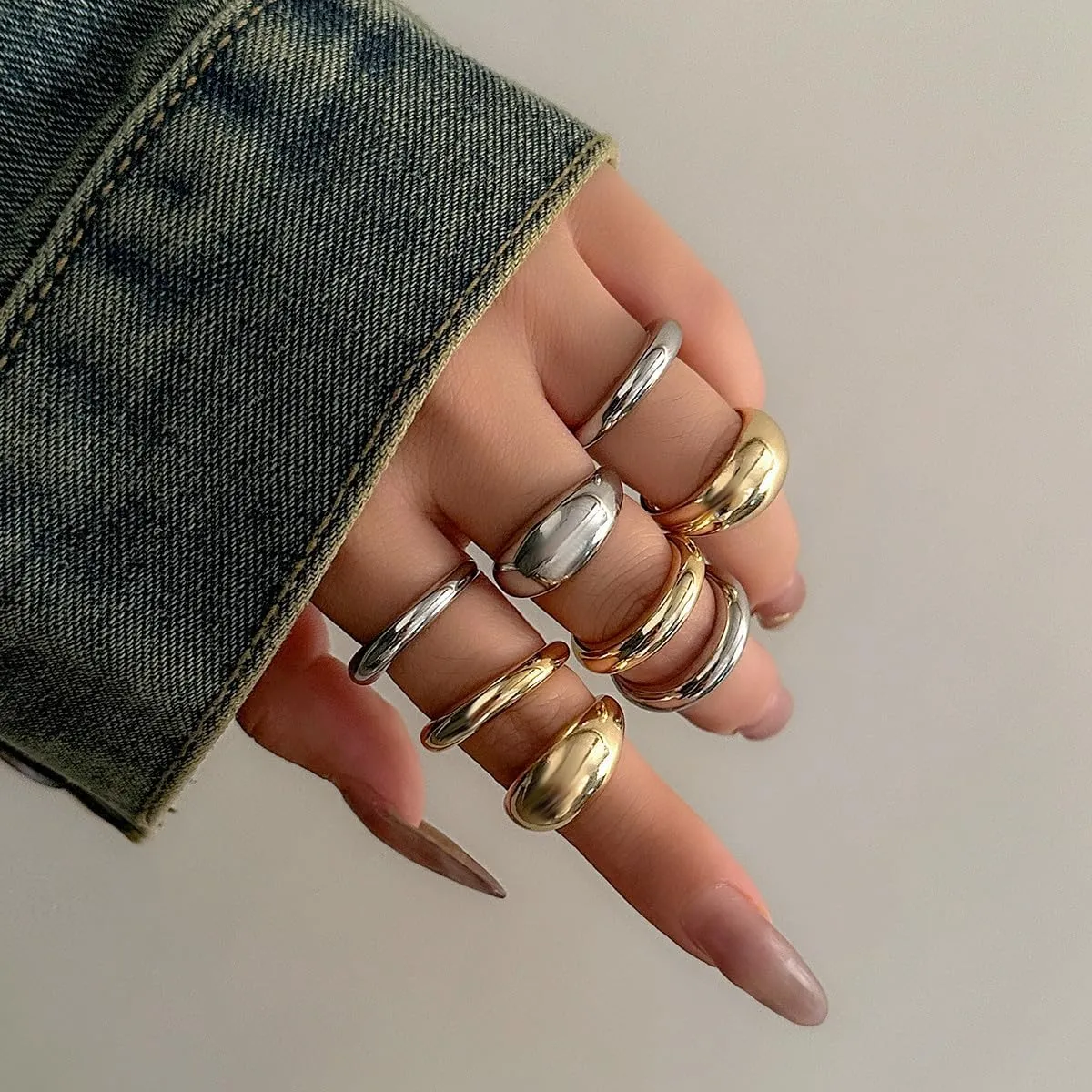 CJIAYUJEW Chunky Gold Rings for Wome Adjustable Silver Bold Thick Rings Chunky Minimalist Silver Rings Band Stackable Statement Jewelry