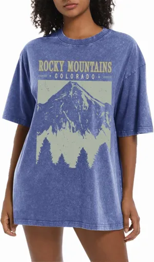 Colorado Mountain Shirt Oversized Retro Tshirts for Women Adventure Hiking Camping Shirts Nature Vintage Graphic Tees