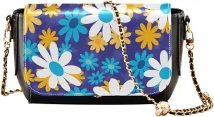 Colorful Chamomile Flowers Crossbody Bags for Women, Trendy Small Shoulder Bag, PU Leather Clutch Purse Underarm Handbag Satchel HandBag with Adjustable Metal Chain