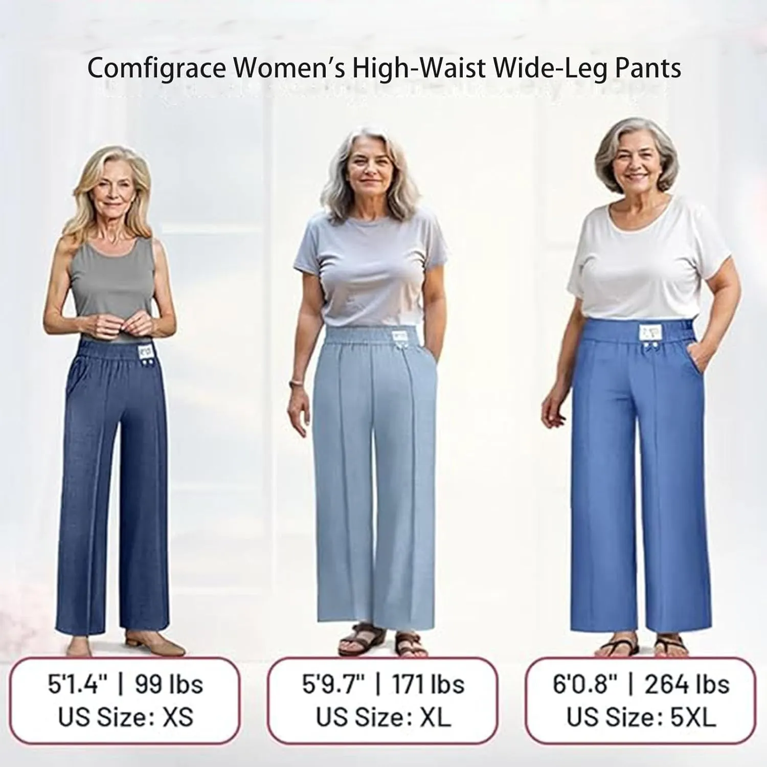 Comfigrace Women's High-Waist Wide-Leg Pants, All-Day Comfort Linen Trousers for Summer Casual & Work (Elastic Waist)
