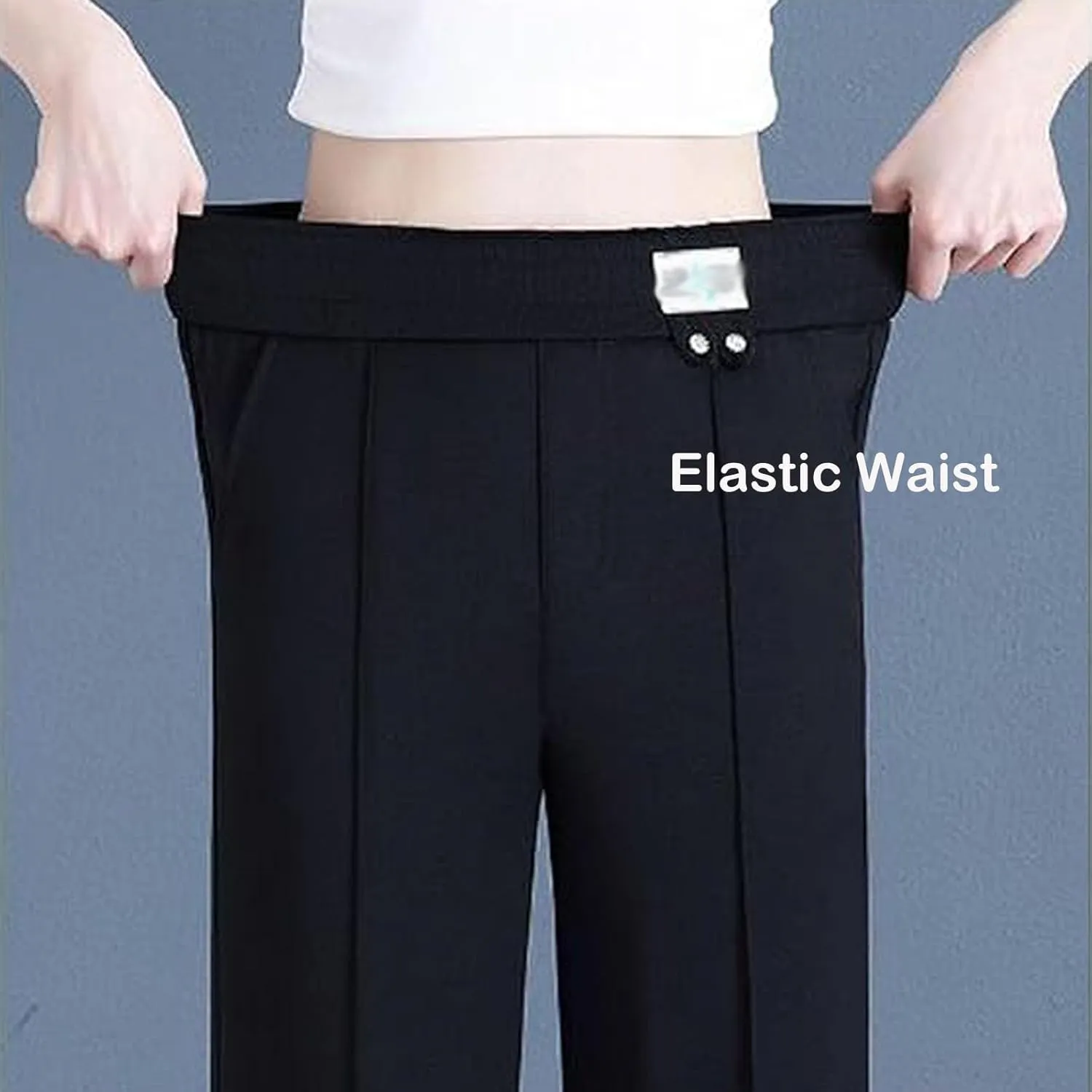 Comfigrace Women's High-Waist Wide-Leg Pants, All-Day Comfort Linen Trousers for Summer Casual & Work (Elastic Waist)