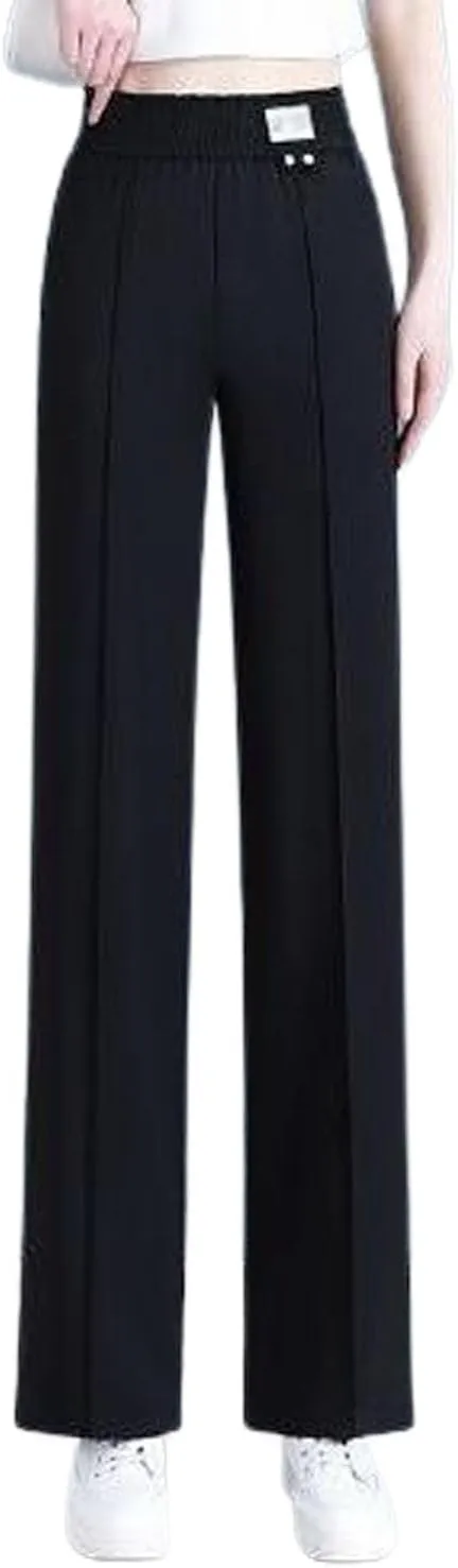 Comfigrace Women's High-Waist Wide-Leg Pants, All-Day Comfort Linen Trousers for Summer Casual & Work (Elastic Waist)