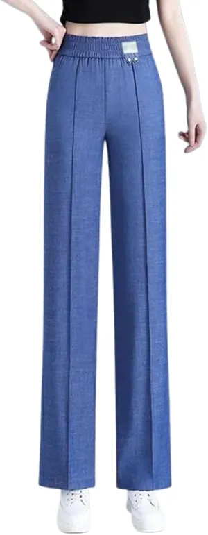 Comfigrace Women's High-Waist Wide-Leg Pants, All-Day Comfort Linen Trousers for Summer Casual & Work (Elastic Waist)