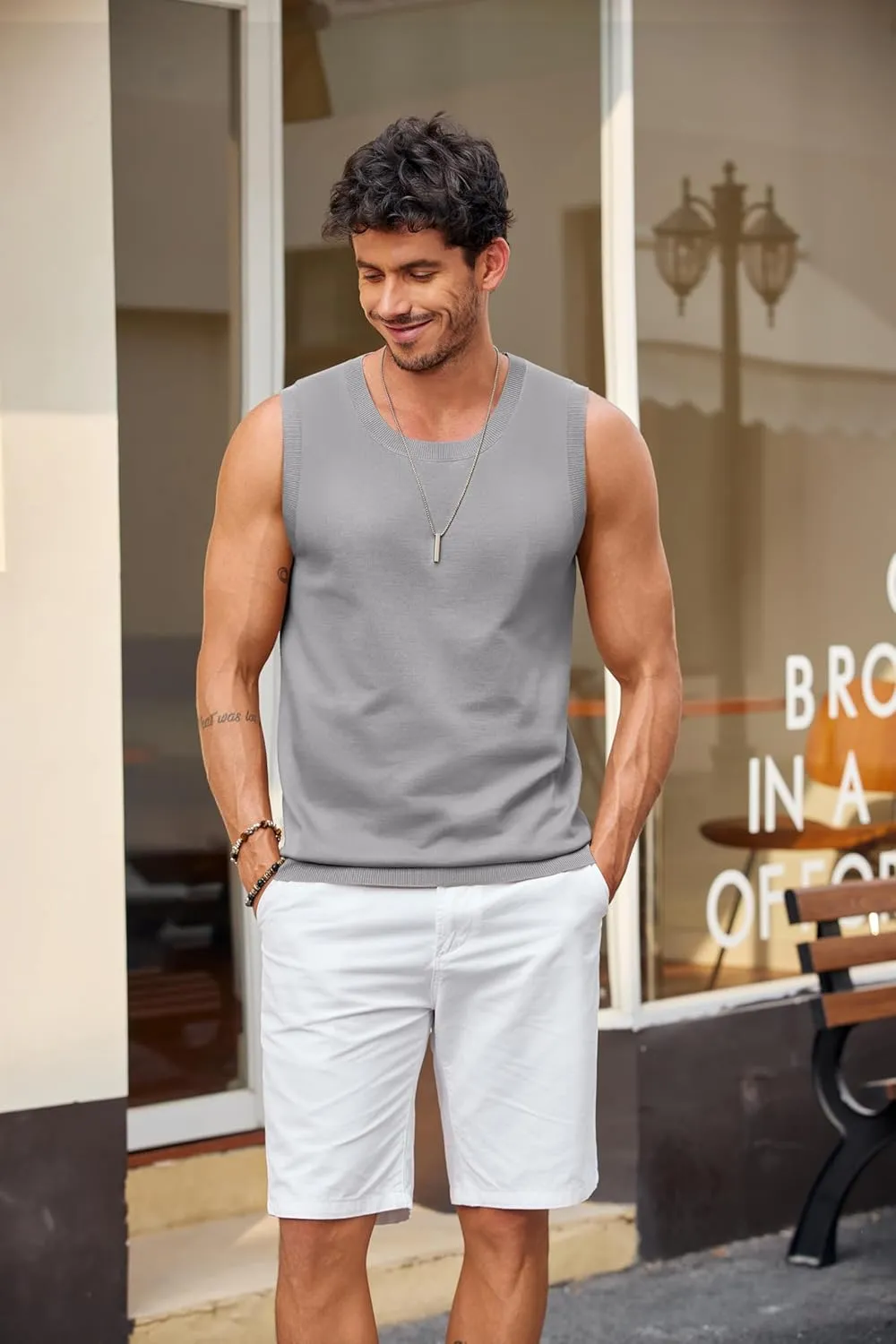 COOFANDY Mens Casual Tank Tops Knit Crew Neck Sleeveless Shirts Summer Beach Tank Top Muscle Tee Shirts