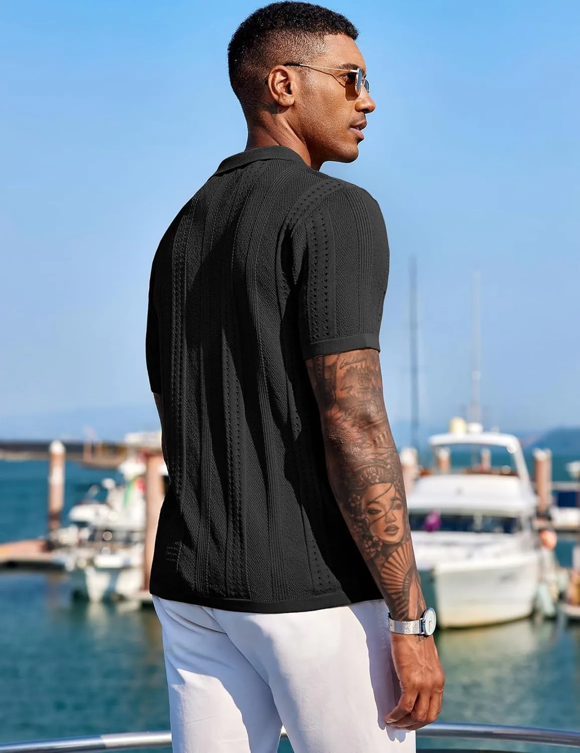 COOFANDY Men's Knit Shirts Short Sleeve Button Down Polo Shirt Fashion Casual Summer Beach Shirts