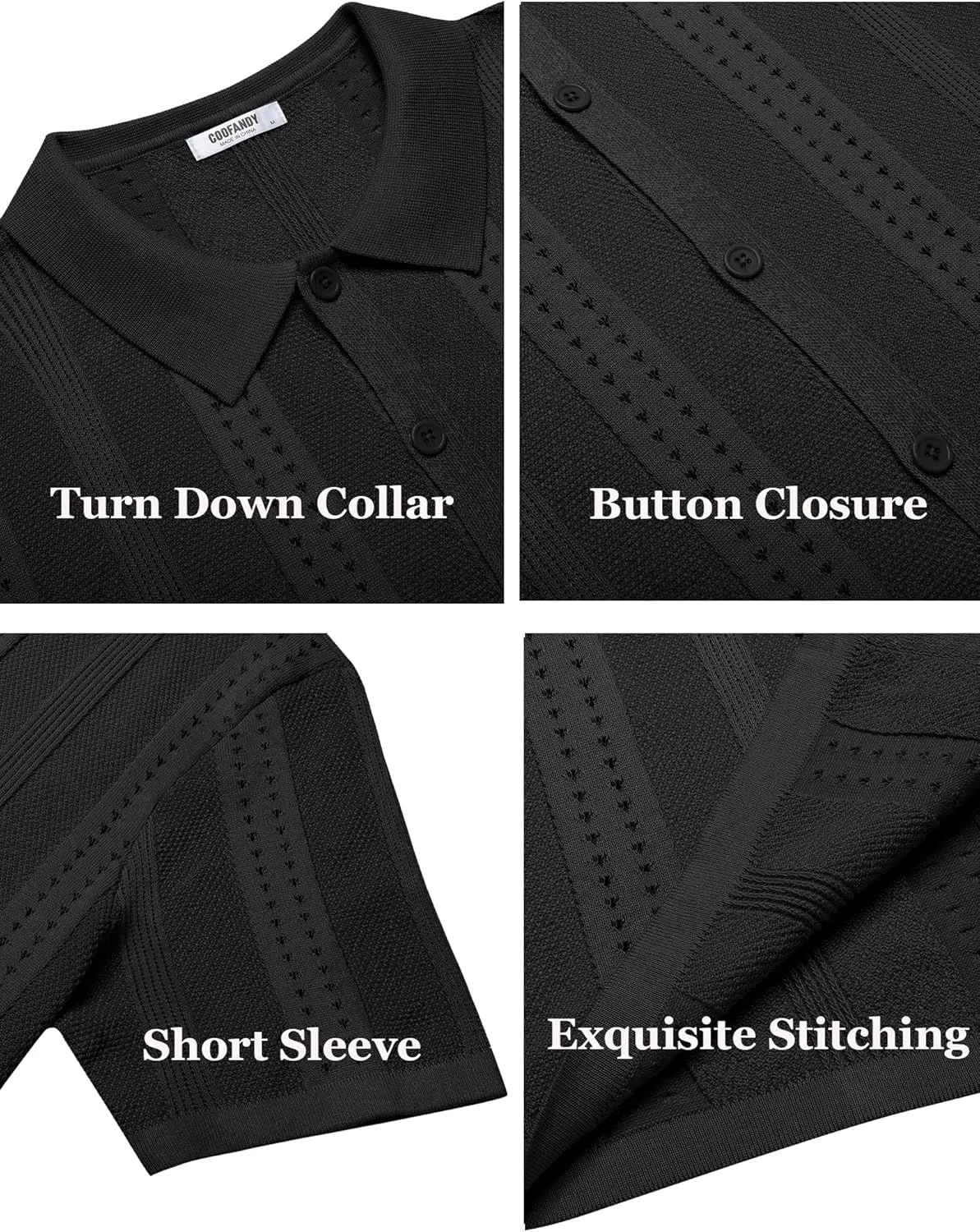 COOFANDY Men's Knit Shirts Short Sleeve Button Down Polo Shirt Fashion Casual Summer Beach Shirts