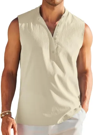 COOFANDY Sleeveless Beach Shirts for Men Summer Tank Shirts Casual Henley Tank Top