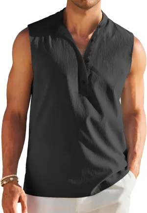 COOFANDY Sleeveless Beach Shirts for Men Summer Tank Shirts Casual Henley Tank Top