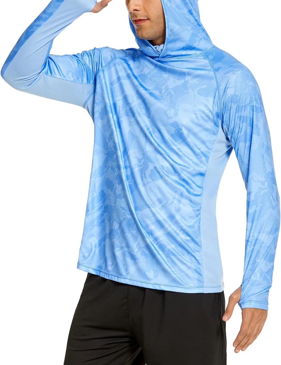 COOrun Men's Hooded Sun Shirts with Mask Fishing Shirts for Men Long Sleeve UPF 50 Rash Guards Cooling Hoodies Hiking Shirts