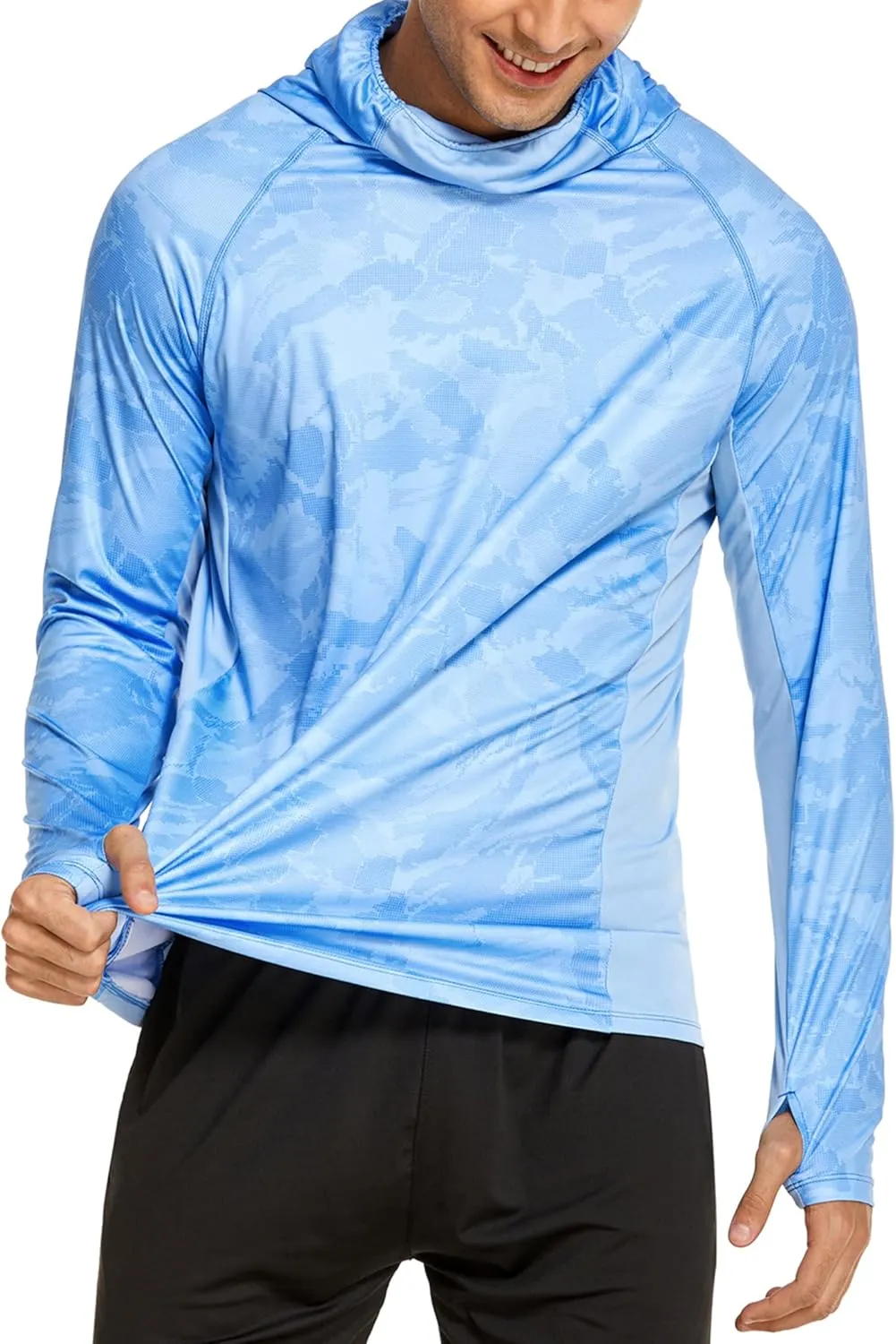 COOrun Men's Hooded Sun Shirts with Mask Fishing Shirts for Men Long Sleeve UPF 50 Rash Guards Cooling Hoodies Hiking Shirts