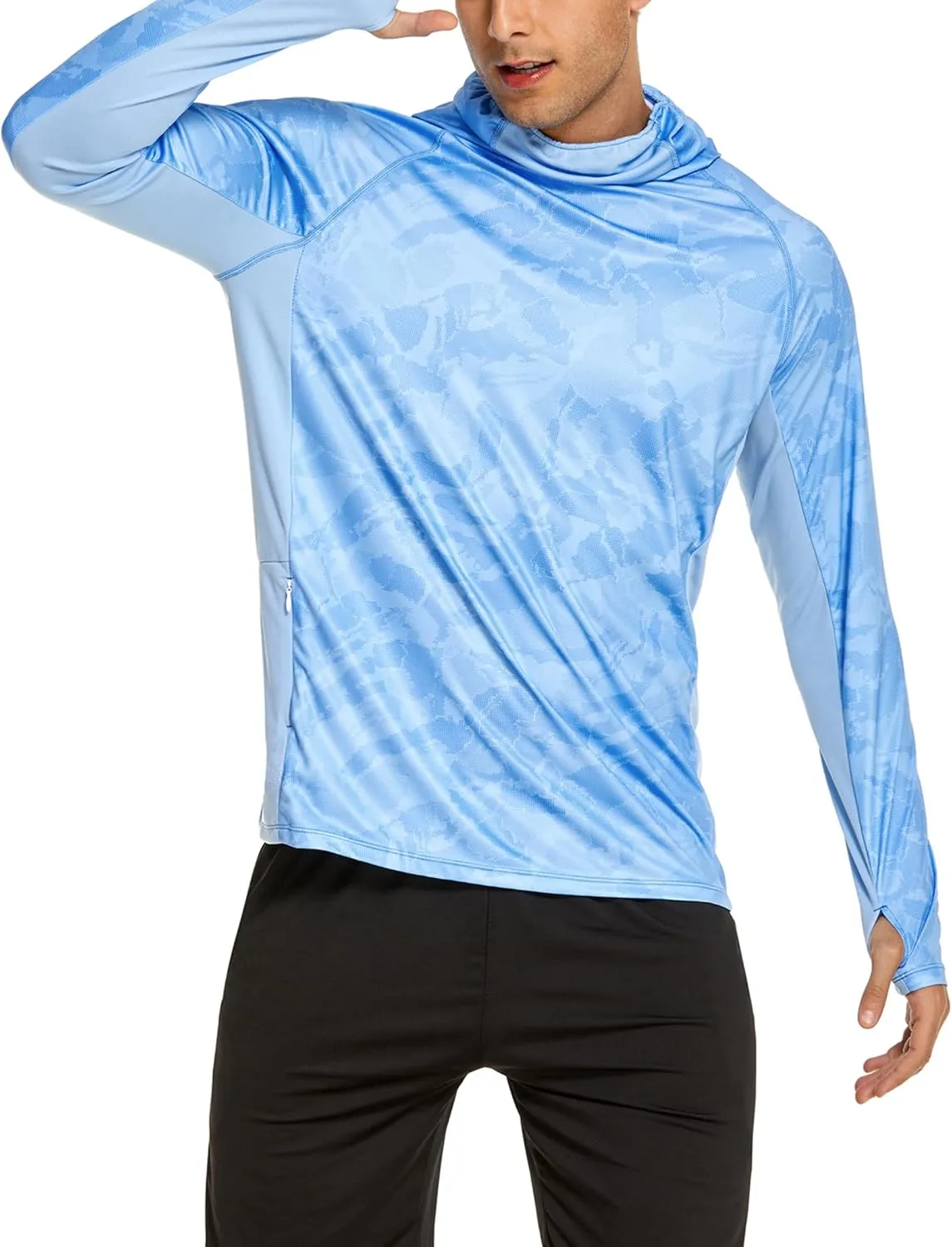 COOrun Men's Hooded Sun Shirts with Mask Fishing Shirts for Men Long Sleeve UPF 50 Rash Guards Cooling Hoodies Hiking Shirts