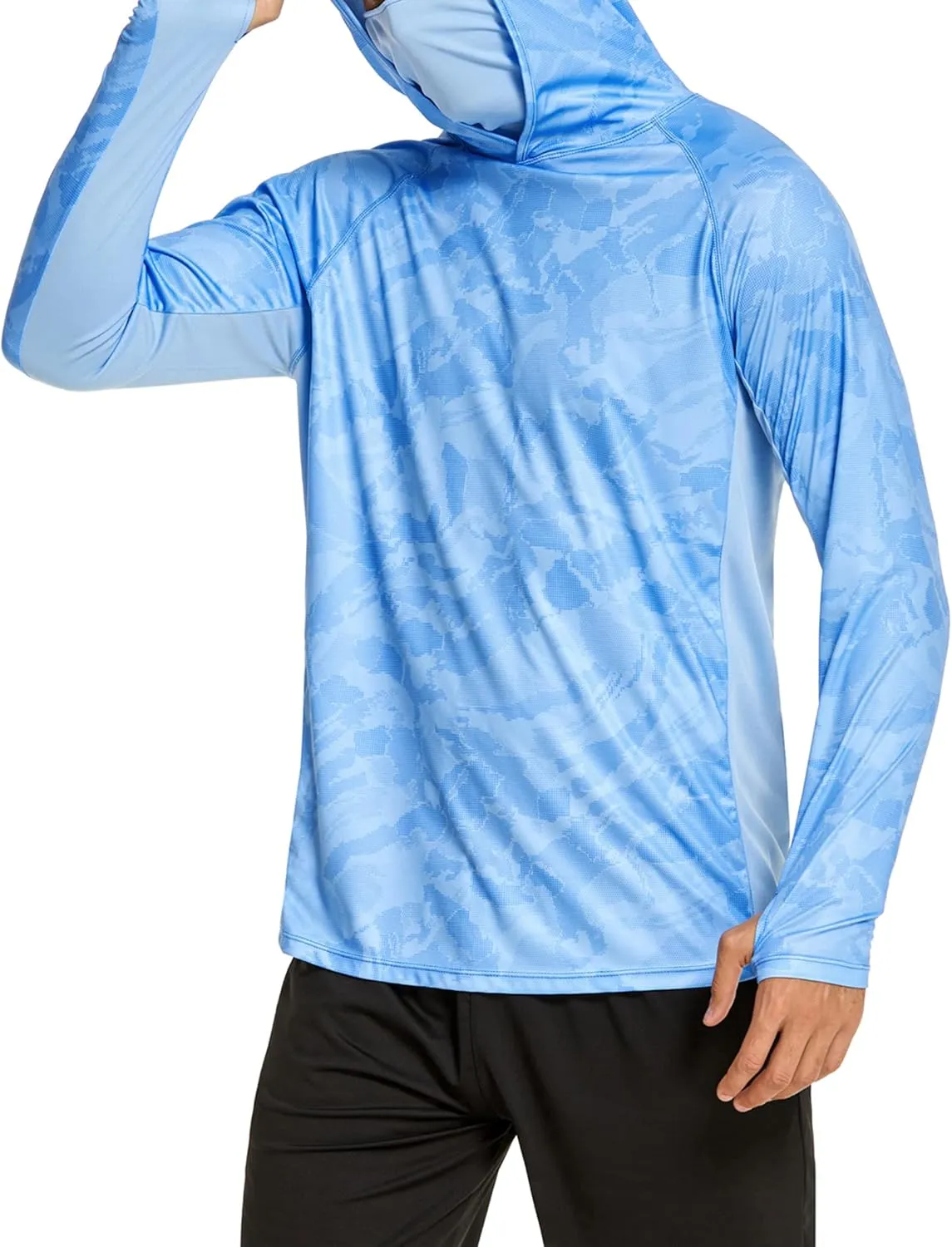 COOrun Men's Hooded Sun Shirts with Mask Fishing Shirts for Men Long Sleeve UPF 50 Rash Guards Cooling Hoodies Hiking Shirts