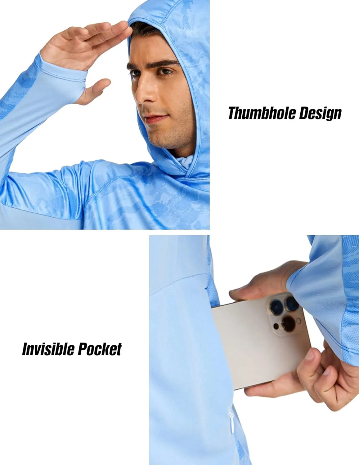 COOrun Men's Hooded Sun Shirts with Mask Fishing Shirts for Men Long Sleeve UPF 50 Rash Guards Cooling Hoodies Hiking Shirts