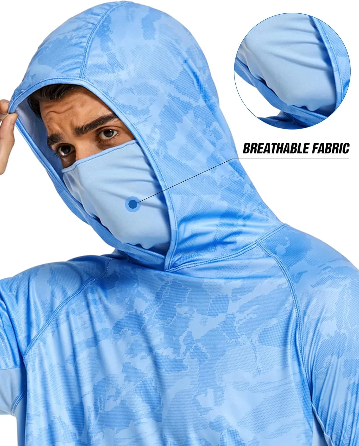 COOrun Men's Hooded Sun Shirts with Mask Fishing Shirts for Men Long Sleeve UPF 50 Rash Guards Cooling Hoodies Hiking Shirts