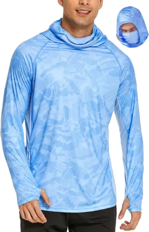 COOrun Men's Hooded Sun Shirts with Mask Fishing Shirts for Men Long Sleeve UPF 50 Rash Guards Cooling Hoodies Hiking Shirts