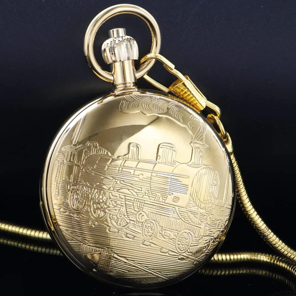 Copper Pocket Watch Steampunk Mechanical London Hand Wind Mens Watches with Chains & Boxs