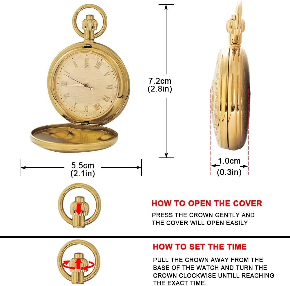 Copper Pocket Watch Steampunk Mechanical London Hand Wind Mens Watches with Chains & Boxs