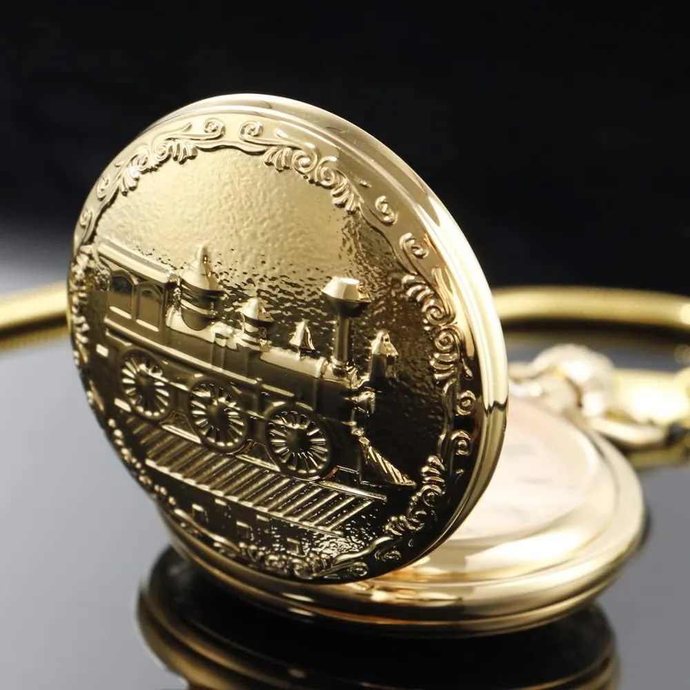 Copper Pocket Watch Steampunk Mechanical London Hand Wind Mens Watches with Chains & Boxs