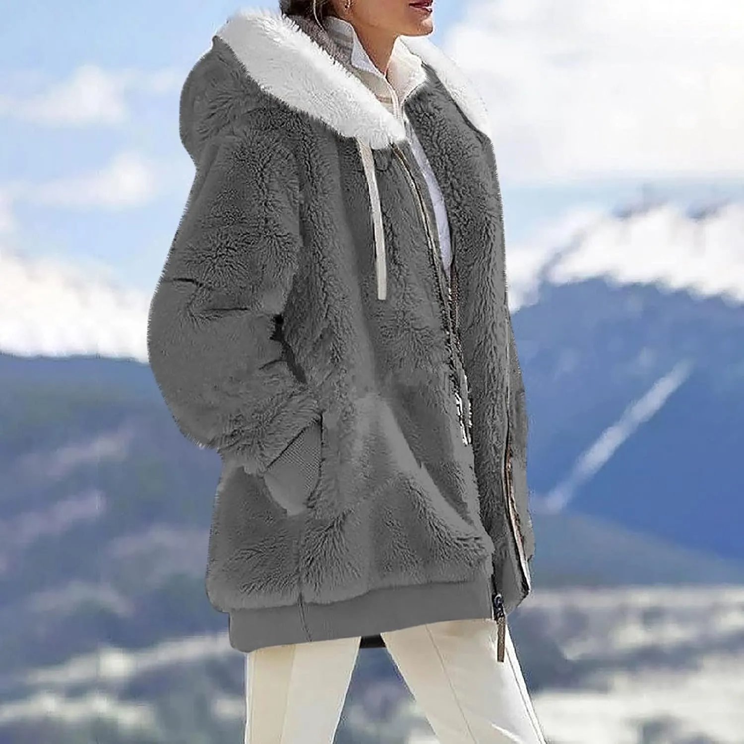 COTECRAM Jackets for Women Casual Plus Size Sherpa Fleece Winter Coats Full Zip Up Fuzzy Plush Sweater Hoodies Outerwear