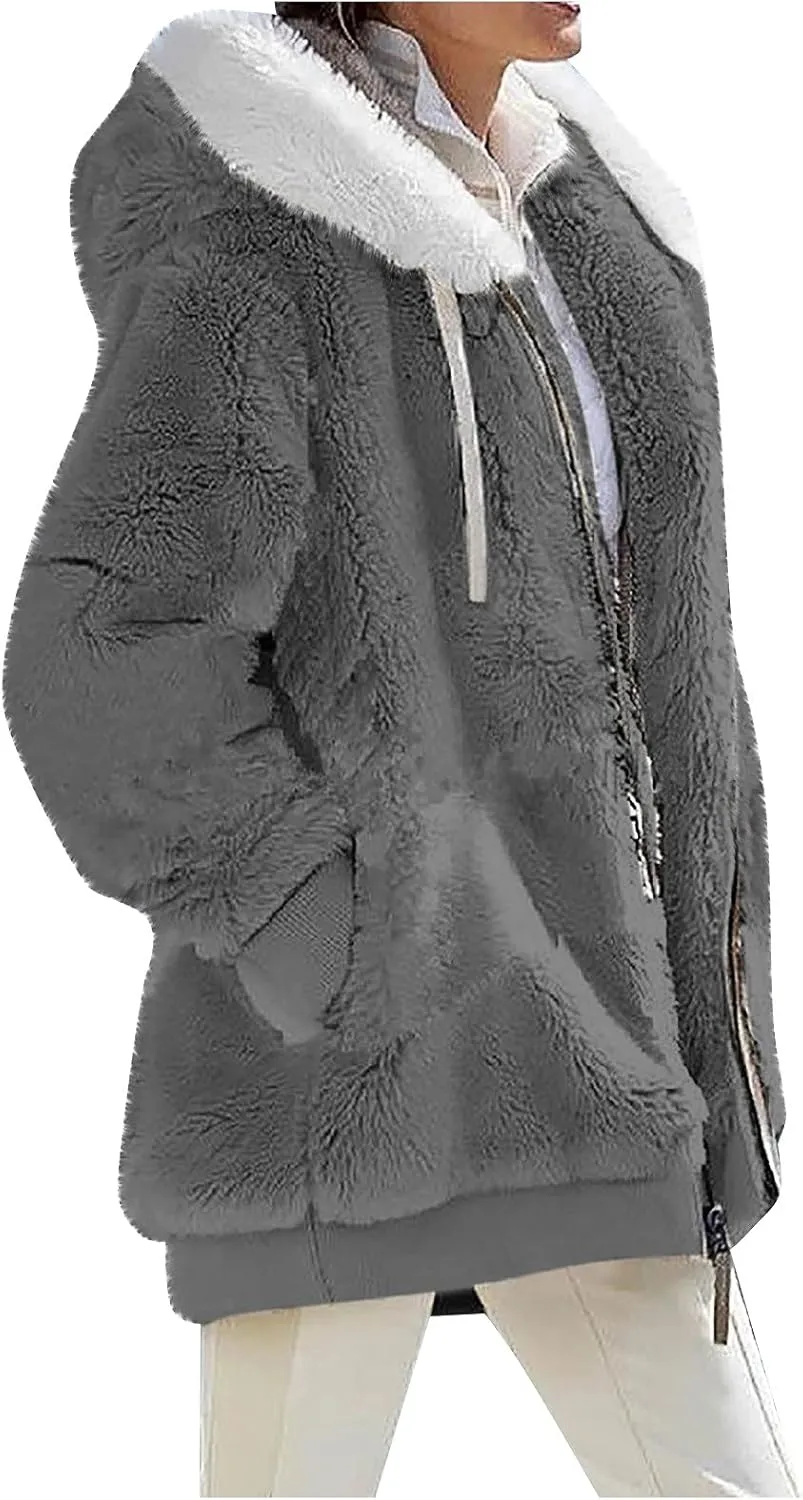 COTECRAM Jackets for Women Casual Plus Size Sherpa Fleece Winter Coats Full Zip Up Fuzzy Plush Sweater Hoodies Outerwear