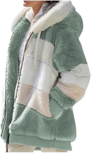 COTECRAM Winter Coats for Women Fashion Plus Size Sharpa Jacket Fleece Warm Hoodie Outwear Plush Sweatshirt Thick Fuzzy Tops