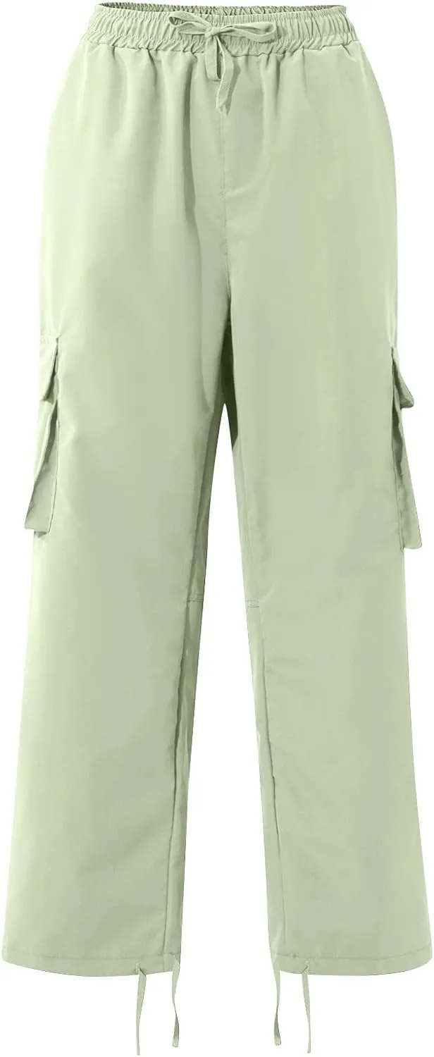Cotton Cargo Trousers for Men,Solid Elastic Waist Straight Leg Slacks Slim Fit Bottoms Drawstring Pants for Men