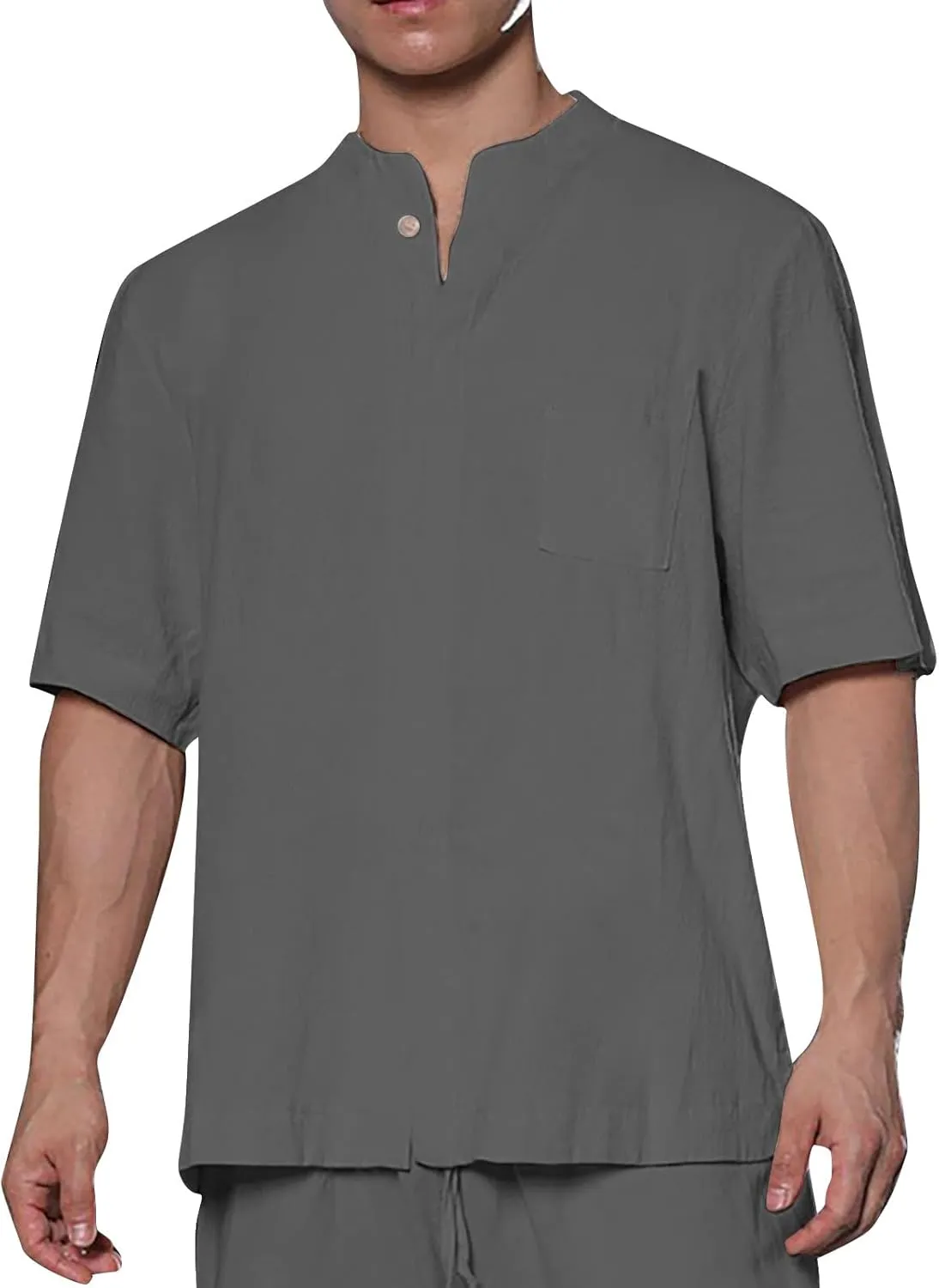Cotton Linen Shirts for Men Casual V Neck Short Sleeve Henley Tops 2025 Summer Lightweight Gym Workout Athletic Tees