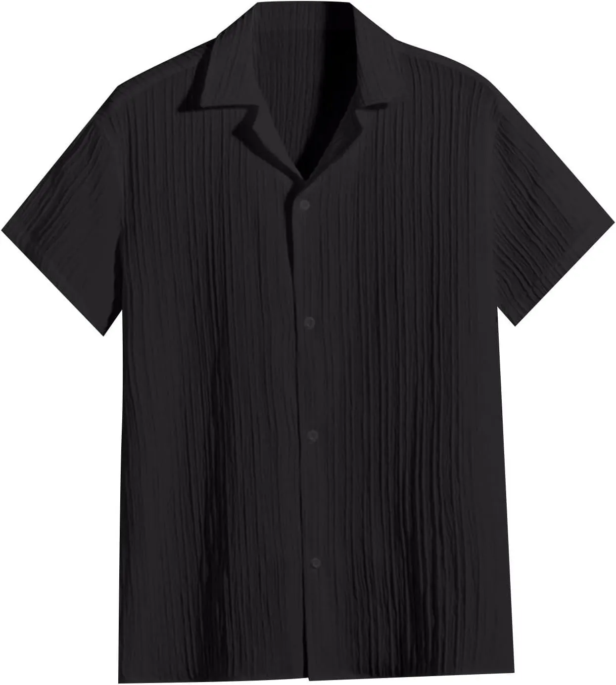 Cotton Linen Shirts for Men Vertical Stripe Short Sleeve T Shirt Solid Spread Collar Tees Summer Beach Vacation Tops