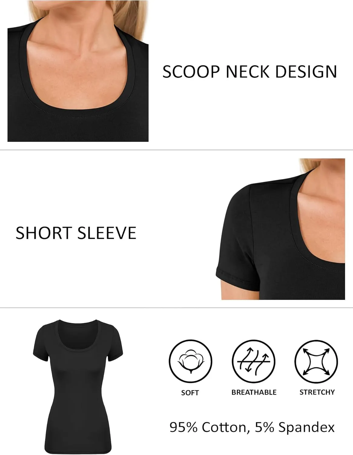 Cotton Tshirts for Women Short Sleeve Tshirt Basic Tees Plain T Shirt Womens Casual Tops Tee Undershirt Pack 1-4