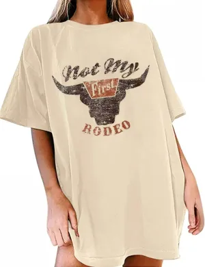 Country T-Shirt Women Oversized Not My First Rodeo Vintage Graphic Tee Cowboy Women Casual Short Sleeve Tops