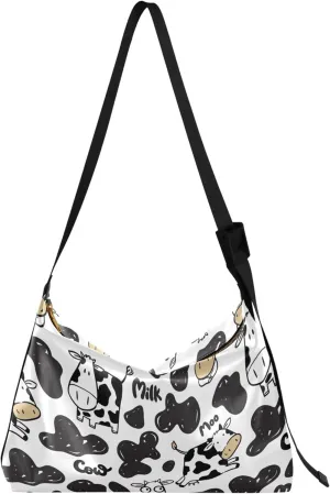 Cow Symbol Black White Ladies Leather Purses Hobo Leather Purse Men Stylish Animal Print Crossbody Hobo Handbag