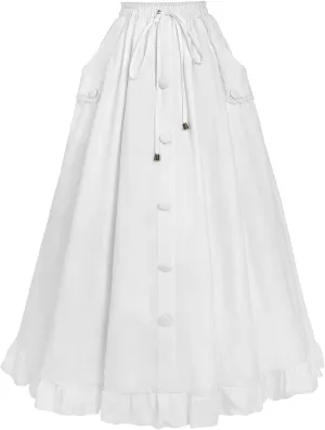 CR ROLECOS Womens Renaissance Skirt Victorian High Waist Peasant Double Layers Long Skirt