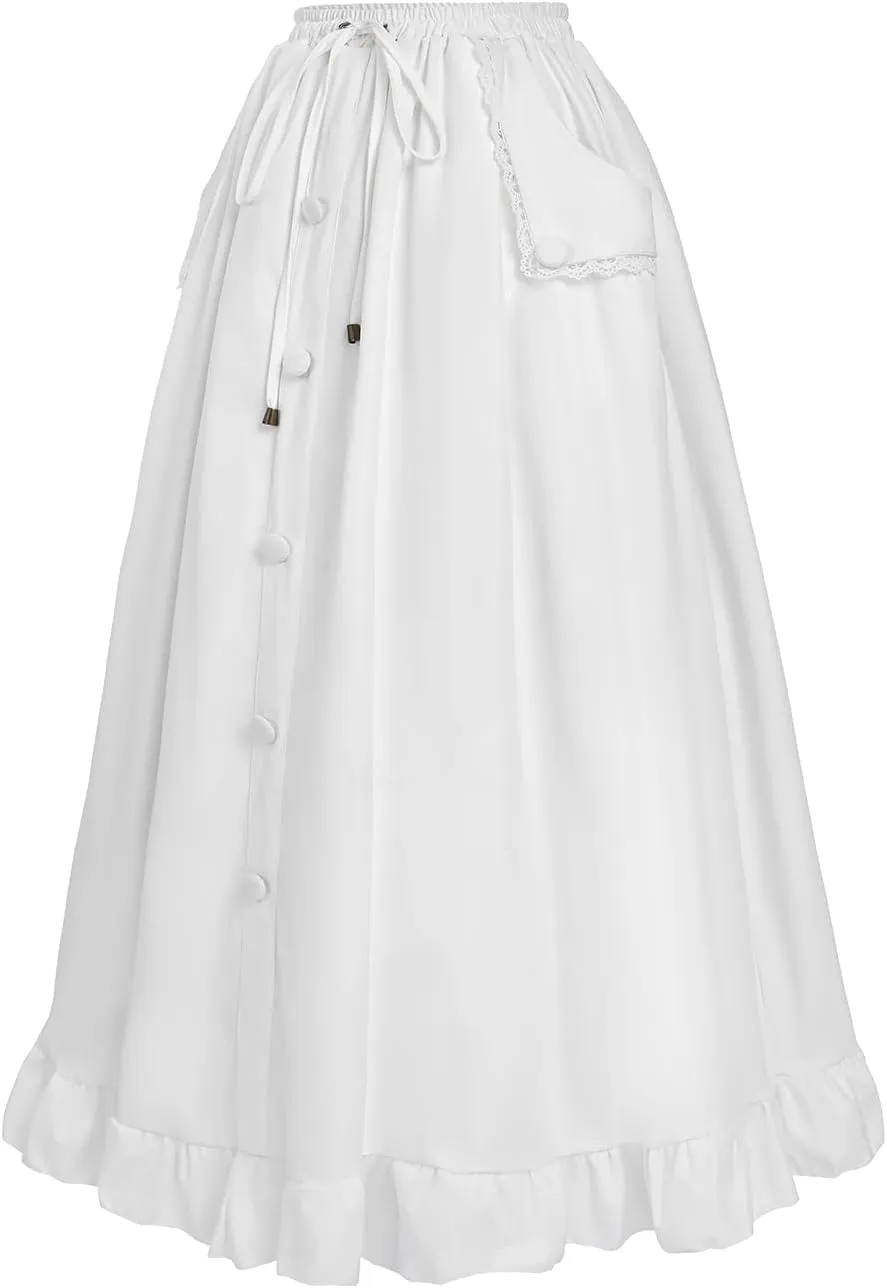 CR ROLECOS Womens Renaissance Skirt Victorian High Waist Peasant Double Layers Long Skirt