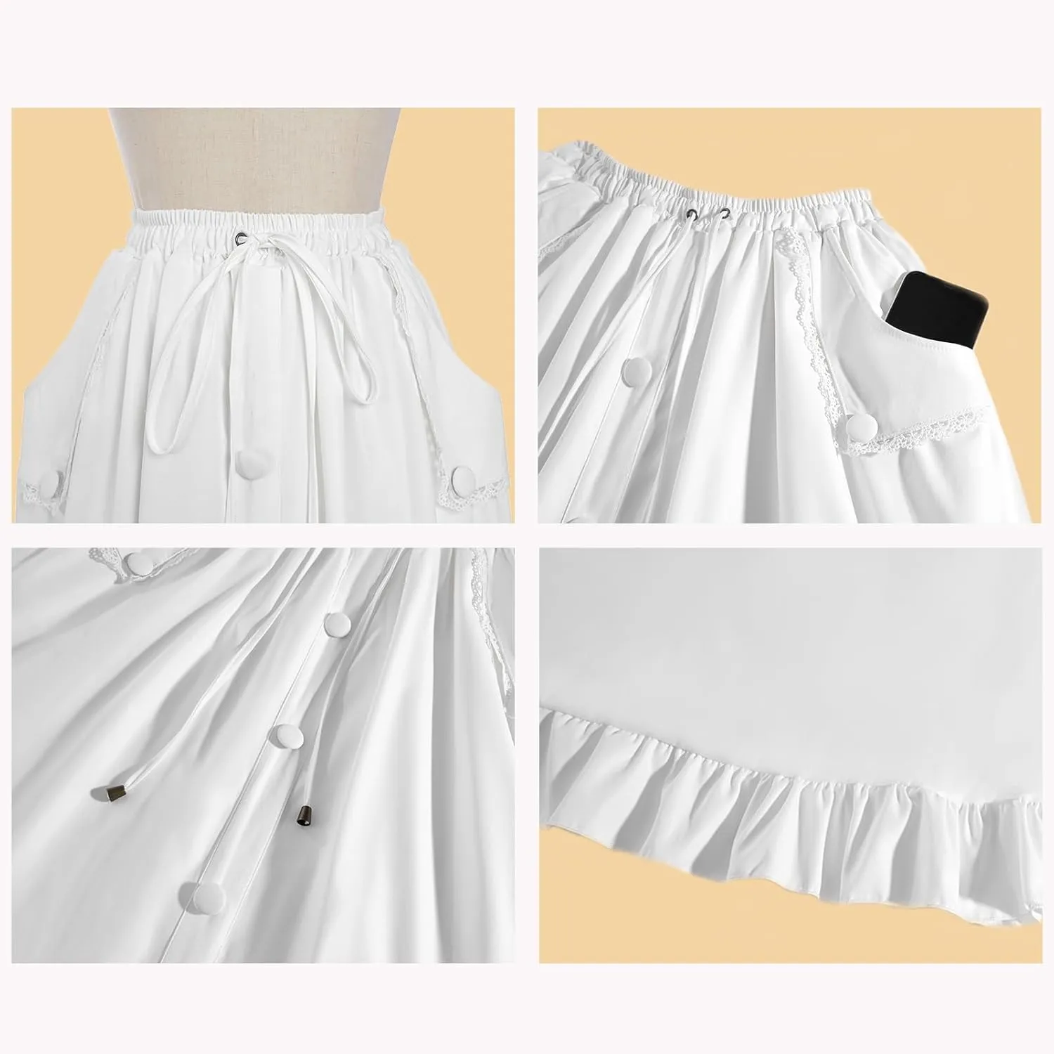 CR ROLECOS Womens Renaissance Skirt Victorian High Waist Peasant Double Layers Long Skirt