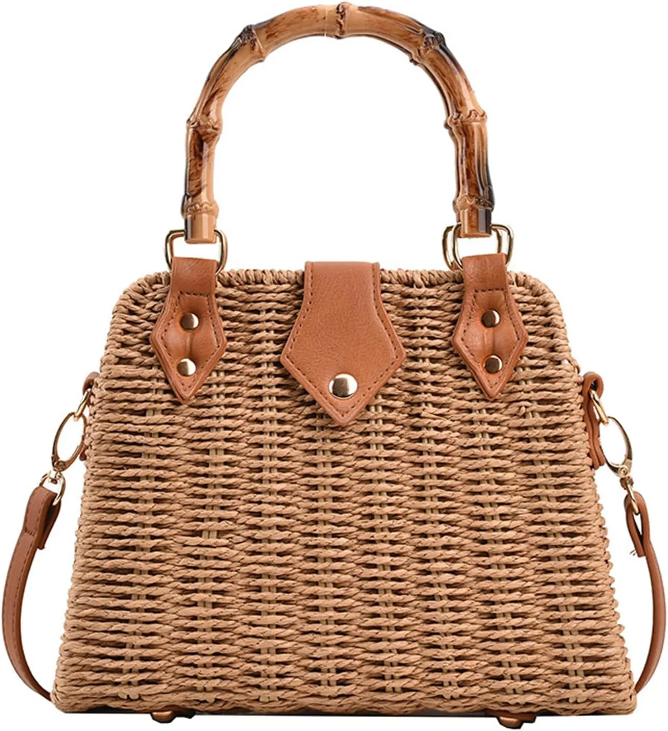 Crossbody Handbag for Women Handmade Straw Woven Beach Bag 2025 Wicker Rattan Handle Purse for Summer